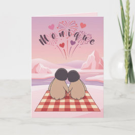 Cute Penguin Valentine Picnic Card for Sweethearts Feiertagskarte