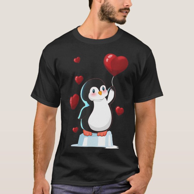 Cute Penguin Valentines Day Love Heart gift T-Shirt (Vorderseite)