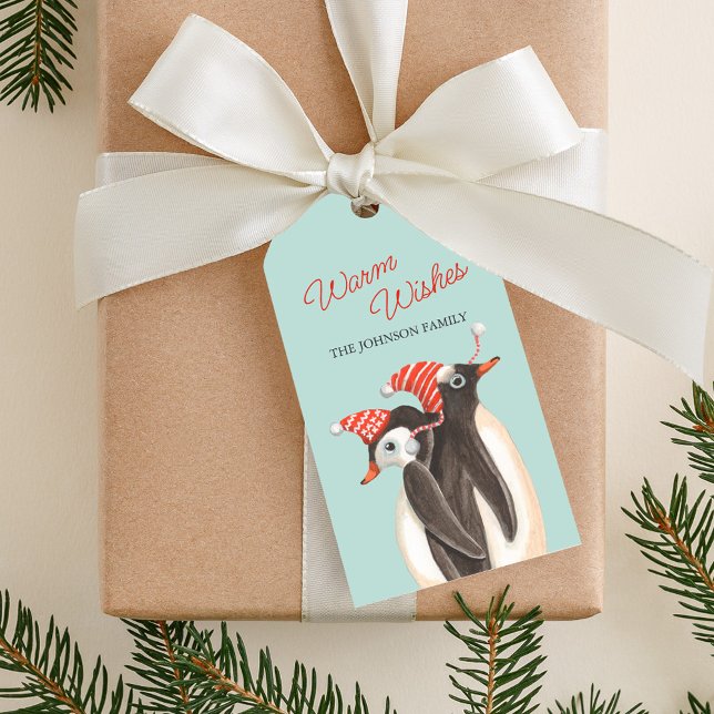Cute Penguin Warm Wishes Christmas Personalized Geschenkanhänger (Cute Penguin Warm Wishes Christmas Personalized Gift Tags)