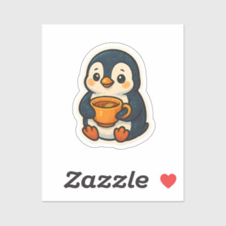 Cute penguin with a cup of tea aufkleber