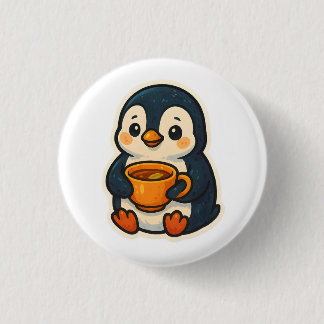Cute penguin with a cup of tea button