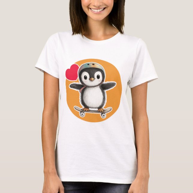 Cute Penguin with a stakeboard T-Shirt (Vorderseite)