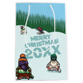 Cute Penguins Add The Year Merry Christmas! Winter Mittlere Geschenktüte