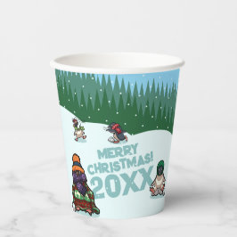 Cute Penguins Add The Year Merry Christmas! Winter Pappbecher