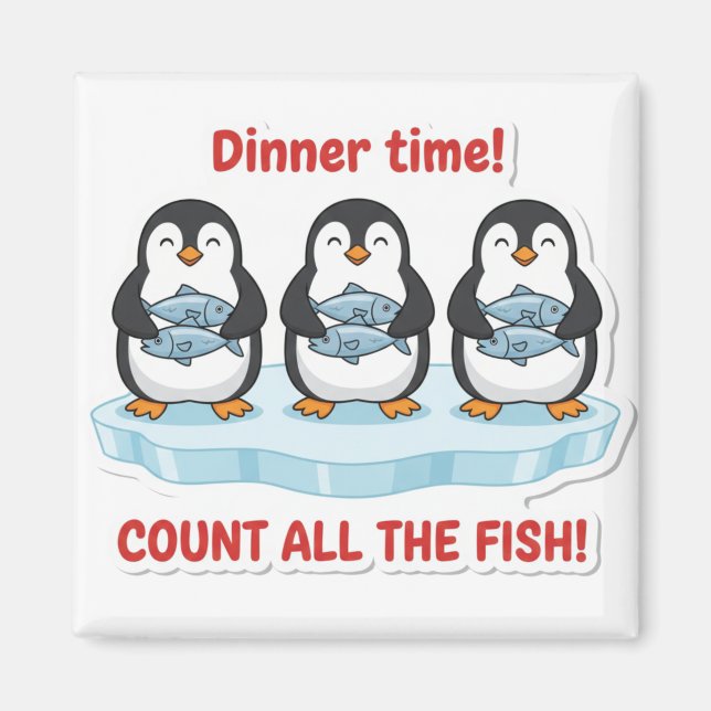 Cute Penguins Dinner Time Counting Fish Math Game  Magnet (Vorne)