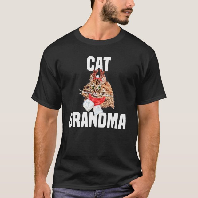 Cute Persian cat with reindeer costume  Cat Grandm T-Shirt (Vorderseite)