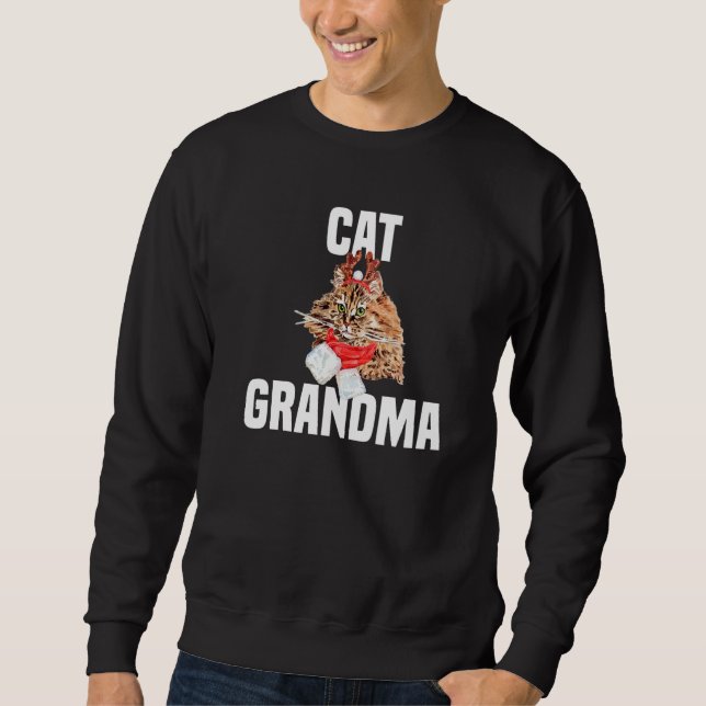 Cute Persian cat with reindeer costume Cat Grandma Sweatshirt (Vorderseite)