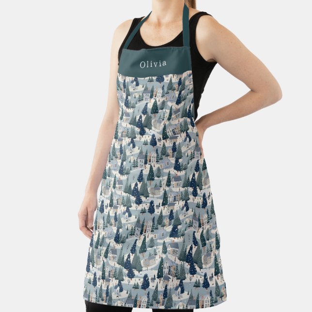 Cute Personalised Christmas Winter Pattern Apron. Schürze (InSitu)