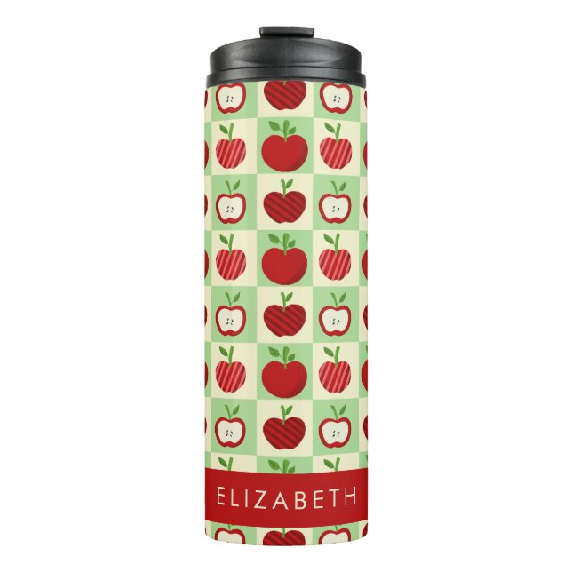 Cute Personalized Apple Pattern Check Thermosbecher (Vorderseite)