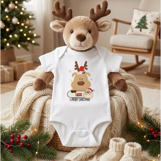 Cute Personalized Baby First Christmas Reindeer Strampler