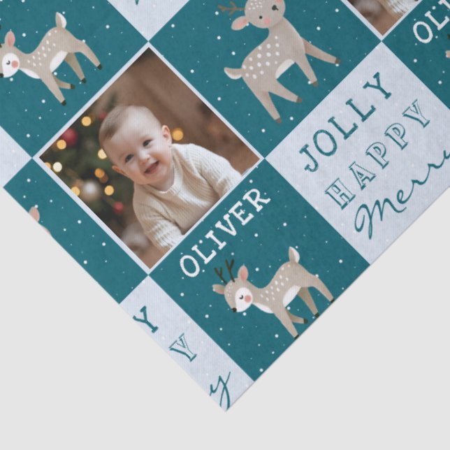 Cute Personalized Baby Photo Reindeer Christmas Seidenpapier (Detail)