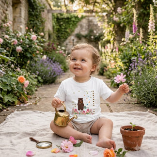 Cute Personalized Bear Gardening Sprinkle Joy Baby T-shirt