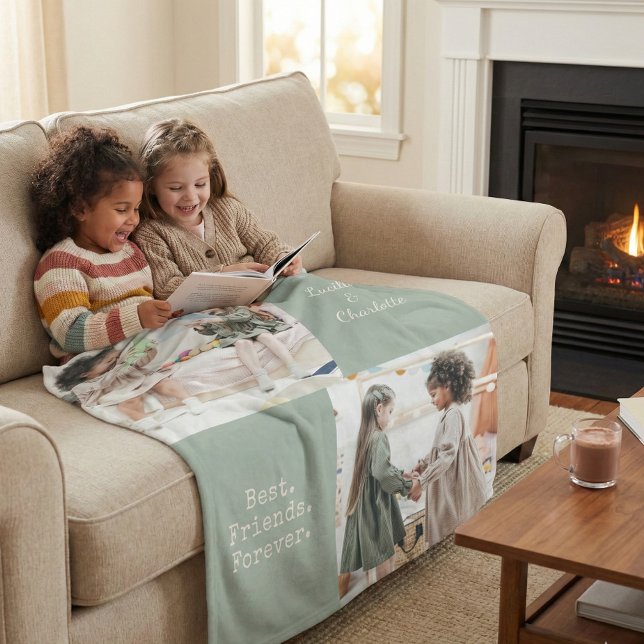 Cute Personalized BFF Two Photo Sage Best Friend Fleecedecke (Von Creator hochgeladen)