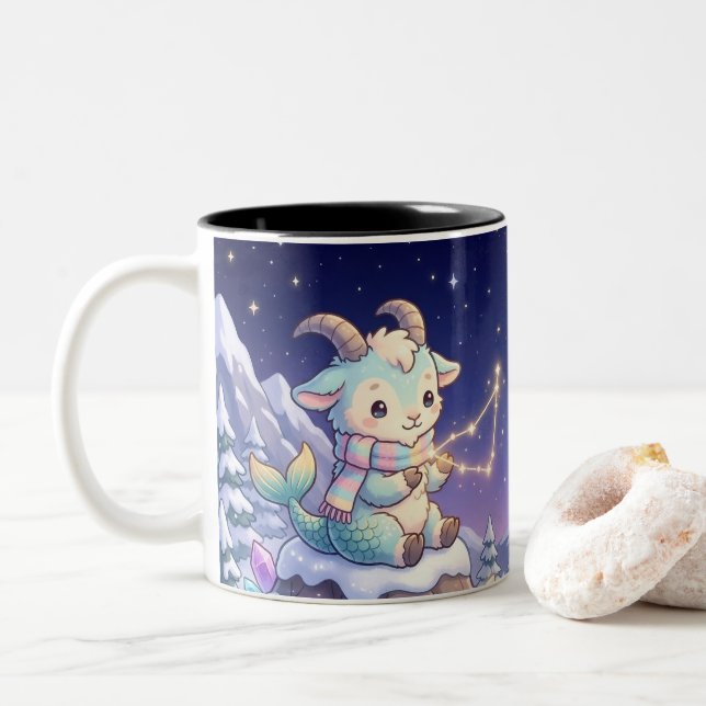 Cute Personalized Capricorn Zodiac Mug Zweifarbige Tasse (Mit Donut)