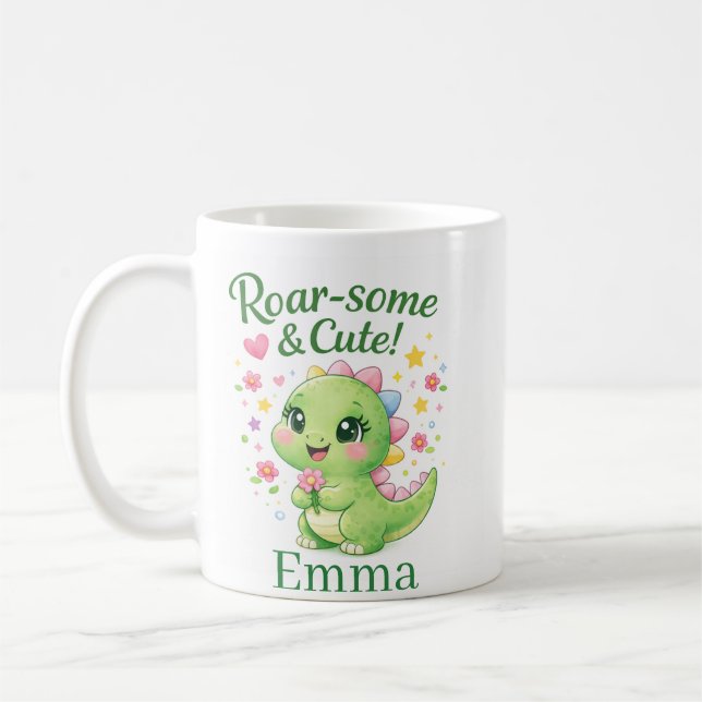 Cute Personalized Dinosaur Name Mug Kaffeetasse (Links)