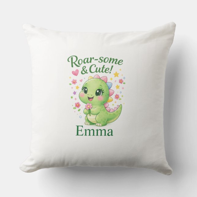 Cute Personalized Dinosaur Name Pillow Kissen (Vorderseite)