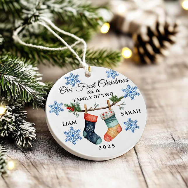 Cute Personalized Family of Two Christmas Stocking Keramik Ornament (Von Creator hochgeladen)