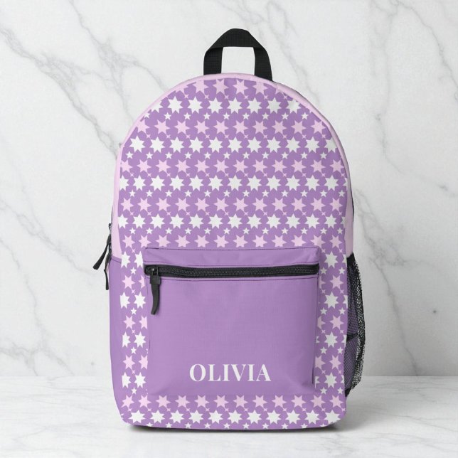 Cute Personalized Girls Purple Pink Stars Kids Bedruckter Rucksack (Cute Personalized Girls Purple Pink Stars Kids Printed Backpack)