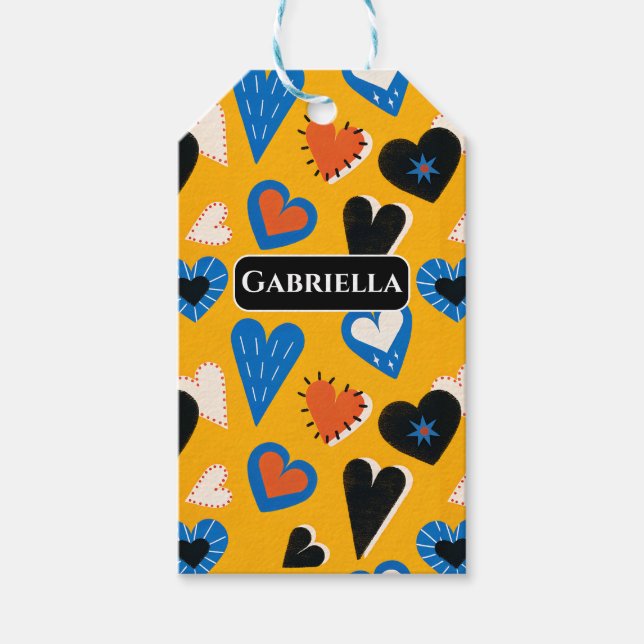 Cute Personalized Mustard Hearts Pattern Geschenkanhänger (Vorderseite)