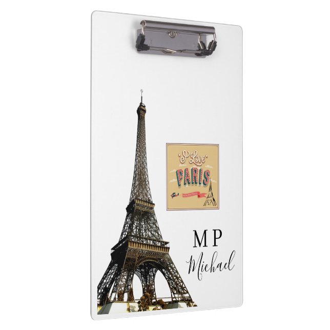 Cute Personalized Paris France Clipboard  Klemmbrett (Rechts)