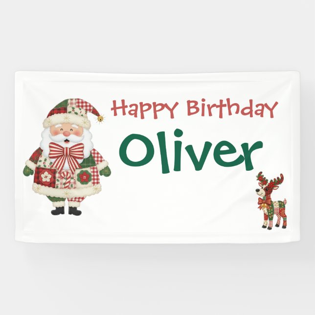 Cute Personalized Santa Christmas Holiday Banner (Horizontal)