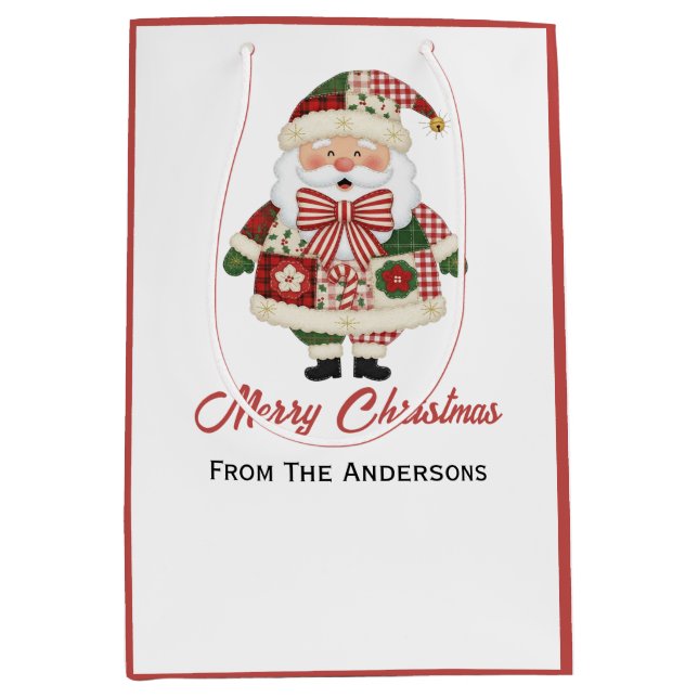 Cute Personalized Santa Christmas Holiday Mittlere Geschenktüte (Vorderseite)