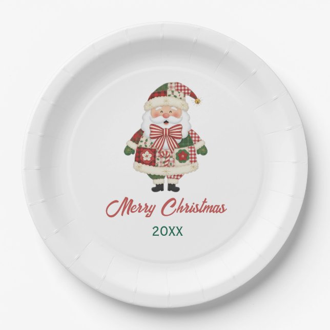 Cute Personalized Santa Christmas Holiday Pappteller (Vorderseite)