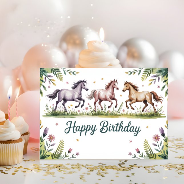 Cute Personalized Watercolor Horse Birthday Karte (Von Creator hochgeladen)
