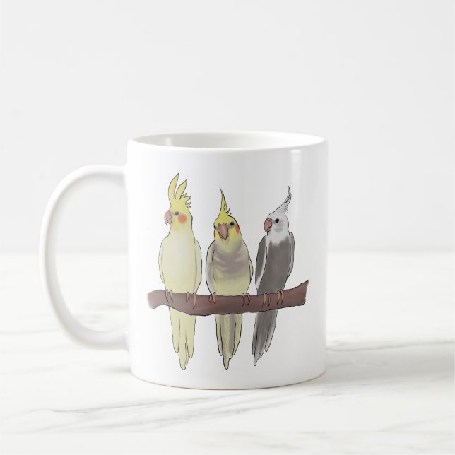 Cute Pet Cockatiels Flock on Perch Bird Lover Kaffeetasse (Links)