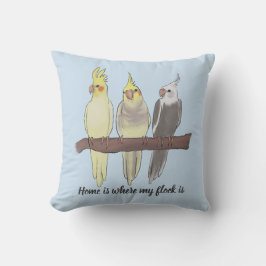Cute Pet Cockatiels Flock on Perch Bird Lover Kissen
