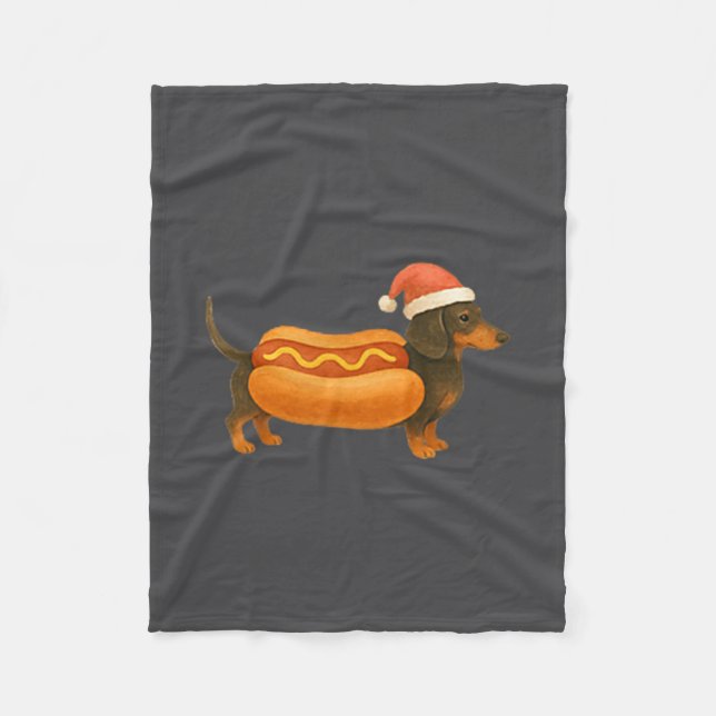 Cute Petite Christmas Funny Hot Dog Dachshund  Fleecedecke (Vorderseite)