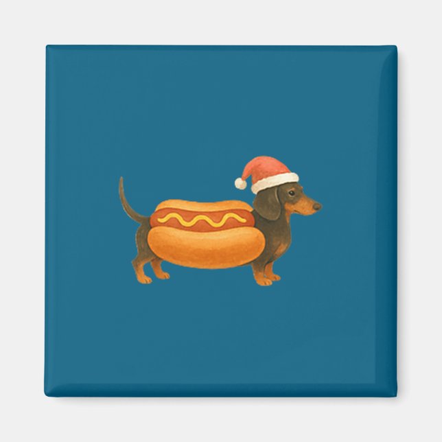 Cute Petite Christmas Funny Hot Dog Dachshund Prem Magnet (Vorne)