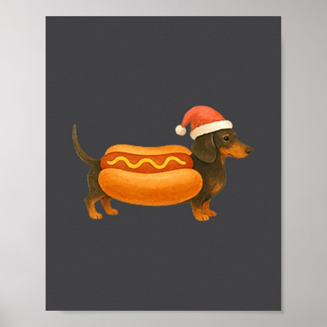 Cute Petite Christmas Funny Hot Dog Dachshund Prem Poster (Vorne)
