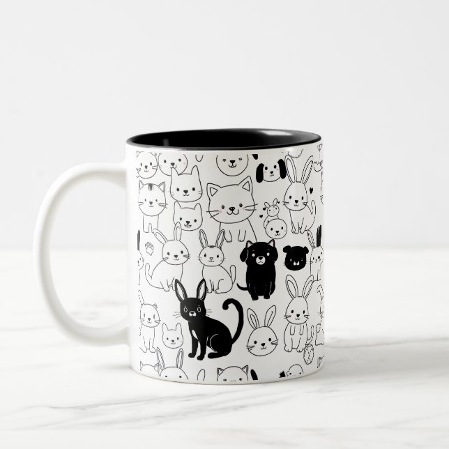 Cute Pets Pattern Mug Zweifarbige Tasse (Links)