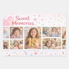 Cute Photo Collage Gift Wrap with Pastel Hearts Geschenkpapier Set