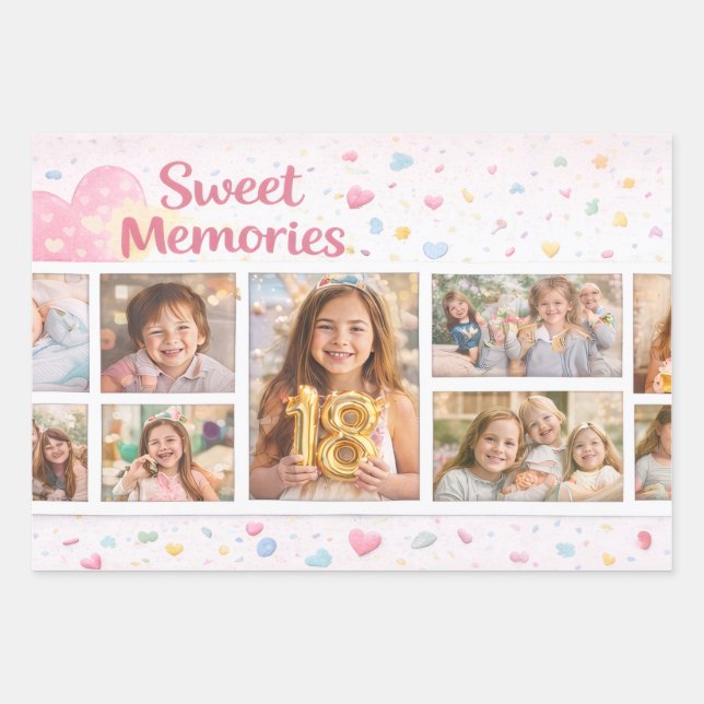 Cute Photo Collage Gift Wrap with Pastel Hearts Geschenkpapier Set (Vorderseite 3)