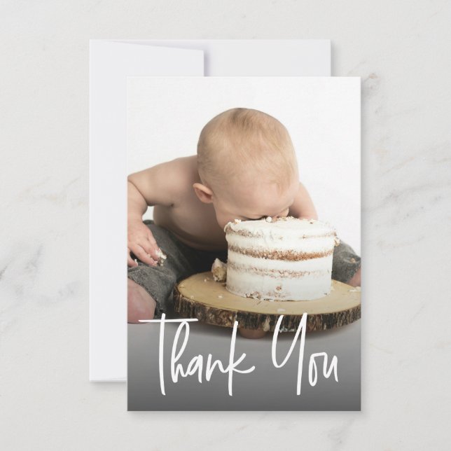 Cute photo handlettering 1st birthday Custom note Dankeskarte (Vorderseite)