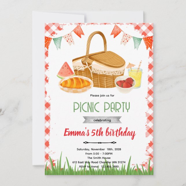 Cute picnic party theme invitation einladung (Vorderseite)