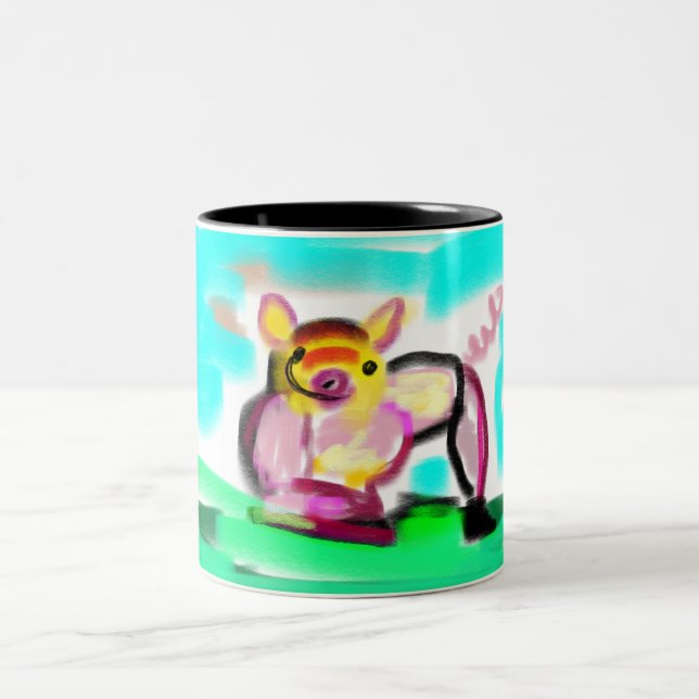 Cute pig art  zweifarbige tasse (Mittel)