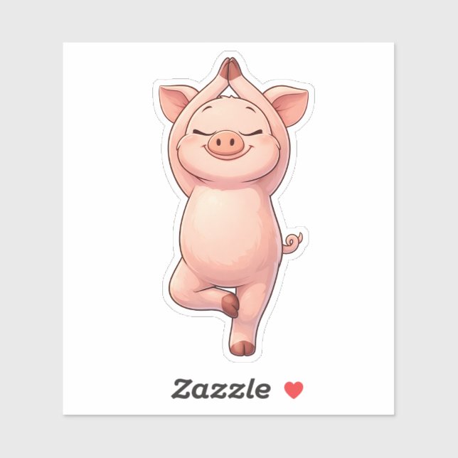Cute Pig Doing Tree Pose Custom-Cut Vinyl Sticker (Blatt)