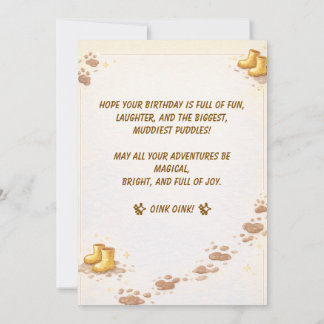 Cute Pig Golden Boots Muddy Puddle Party Kids Einladung