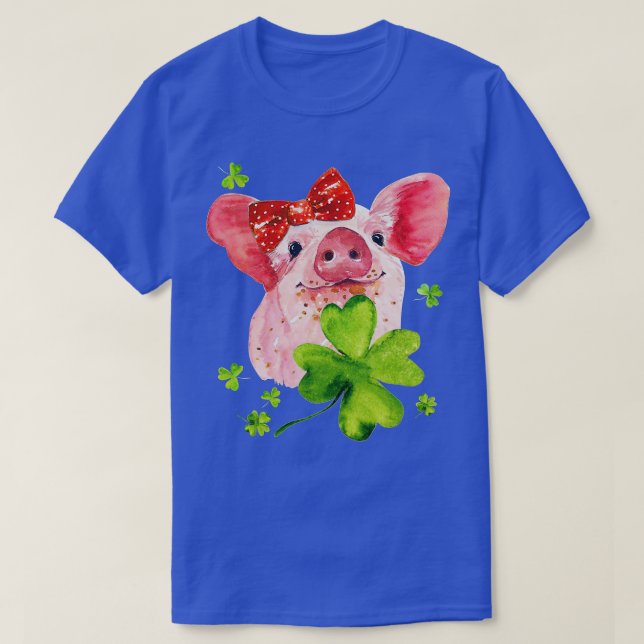 Cute Pig Holding Shamrock Happy St Patrick's Day 2 T-Shirt (Design vorne)