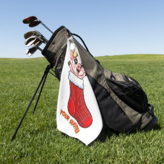 Cute Pig in Christmas Stocking Golfhandtuch