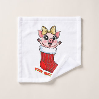 Cute Pig in Christmas Stocking Waschlappen