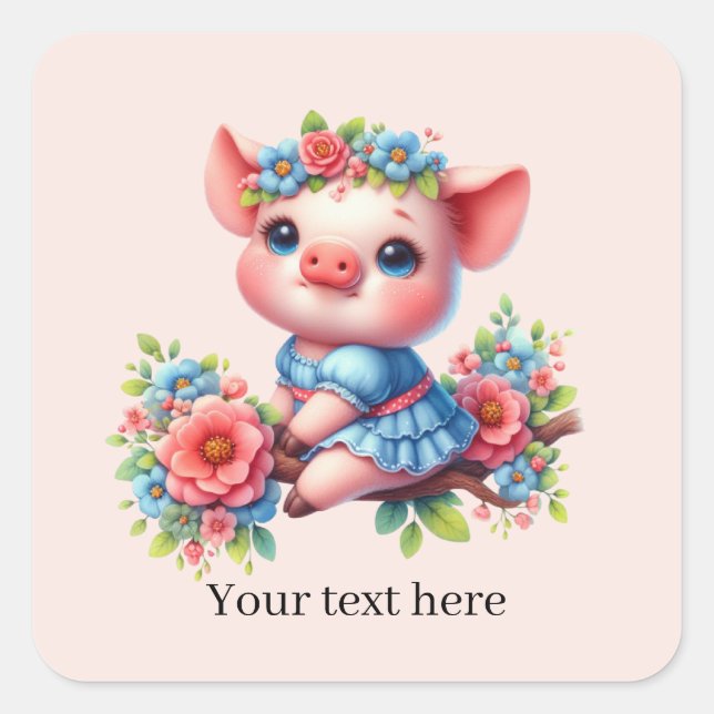 Cute pig lovers customizable  quadratischer aufkleber (Vorderseite)