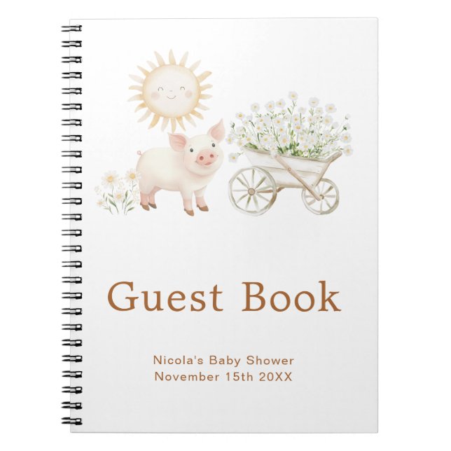 Cute Pig Wheelbarrow Baby Shower Guest Book Notizblock (Vorderseite)