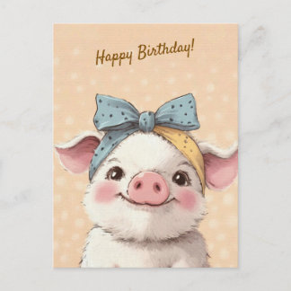 Cute Pig with Bandana Kids Birthday Invitation Postkarte