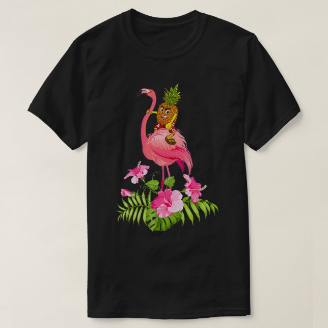 Cute Pineapple Riding Flamingo Beach Lover Summer  T-Shirt (Design vorne)