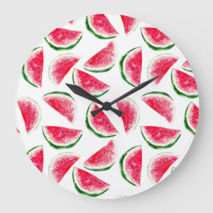 Cute Pineapple & Watermelon Pattern Große Wanduhr