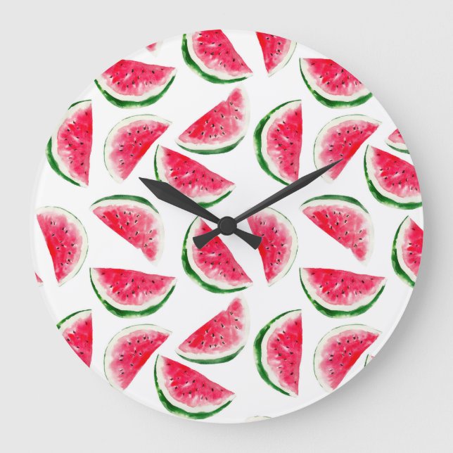 Cute Pineapple & Watermelon Pattern Große Wanduhr (Vorderseite)
